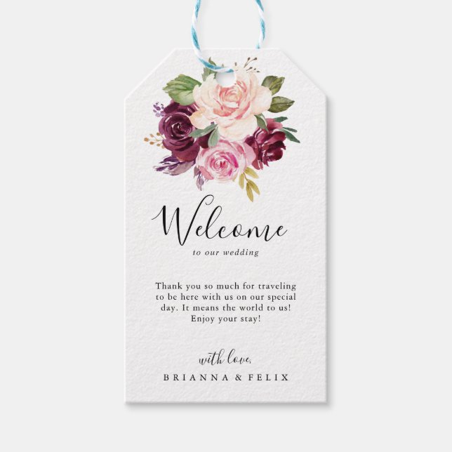 Étiquettes-cadeau Rustique Floral Botanique Foliage Mariage Bienvenu (Devant)