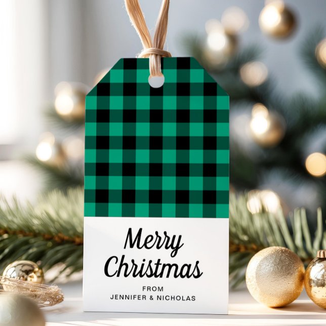 Étiquettes-cadeau Rustique Green Plaid Joyeux Noël (Rustic Green Plaid Merry Christmas Gift Tags)
