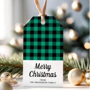 Étiquettes-cadeau Rustique Green Plaid Joyeux Noël