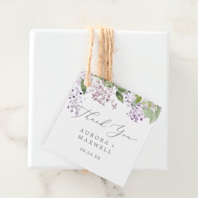 Étiquettes Cadeau Rustique Lilac Merci (En situation)