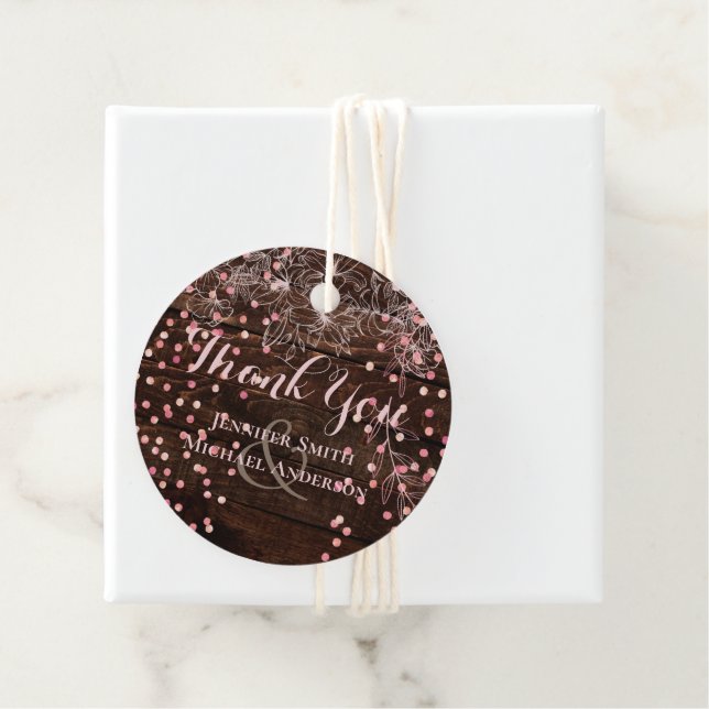 Étiquettes Cadeau Rustique moderne Dusty Rose rose Confetti Mariage (En situation)