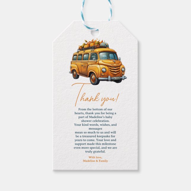 Étiquettes-cadeau Rustique Orange Truck Petit Baby shower Citrouille (Devant)