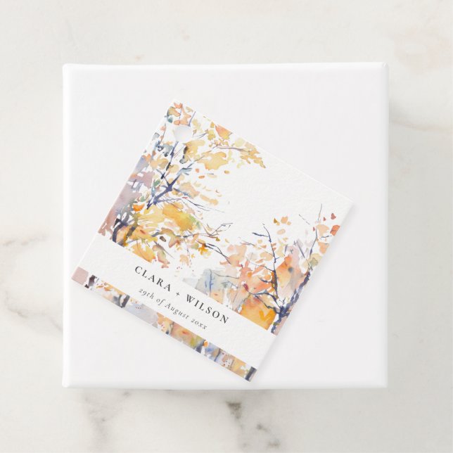 Étiquettes Cadeau Rustique Pastel Jaune automne Mariage paysage auto (En situation)