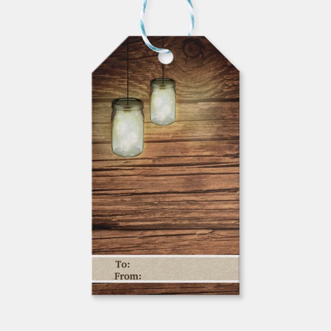 Étiquettes-cadeau Rustique Pays Bois Mason Jar Éclairage Mariage Fav (Devant)