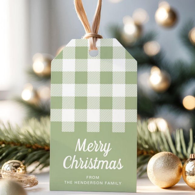 Étiquettes-cadeau Rustique Sage Green Plaid Joyeux Noël (Rustic Sage Green Plaid Merry Christmas Gift Tags)