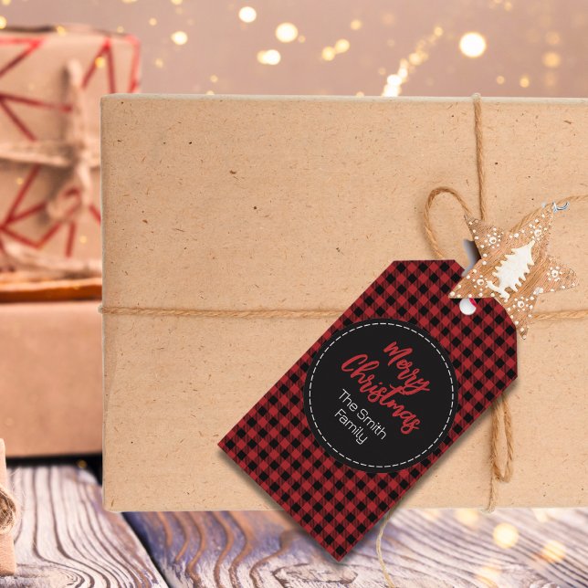 Étiquettes-cadeau Rustique simple classique Rouge et noir Buffalo pl (Créateur téléchargé)