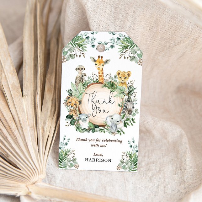 Étiquettes-cadeau Rustique verdure Safari Jungle Animaux Merci (Créateur téléchargé)