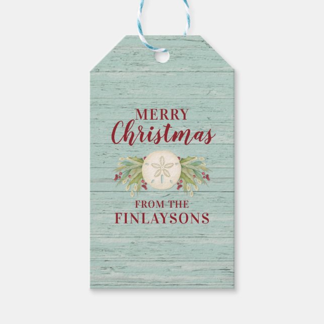 Étiquettes-cadeau Sable de Noël côtier Dollar Élégant Script (Devant)