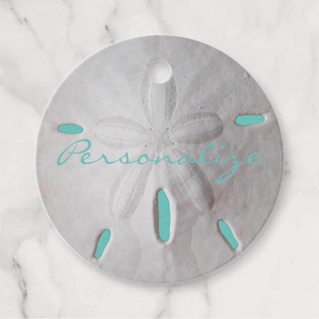 Étiquettes Cadeau Sable dollar océan plage été turquoise blanc (Devant)