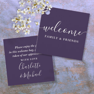 Étiquettes Cadeau Sac à panier de bienvenue de mariage violet