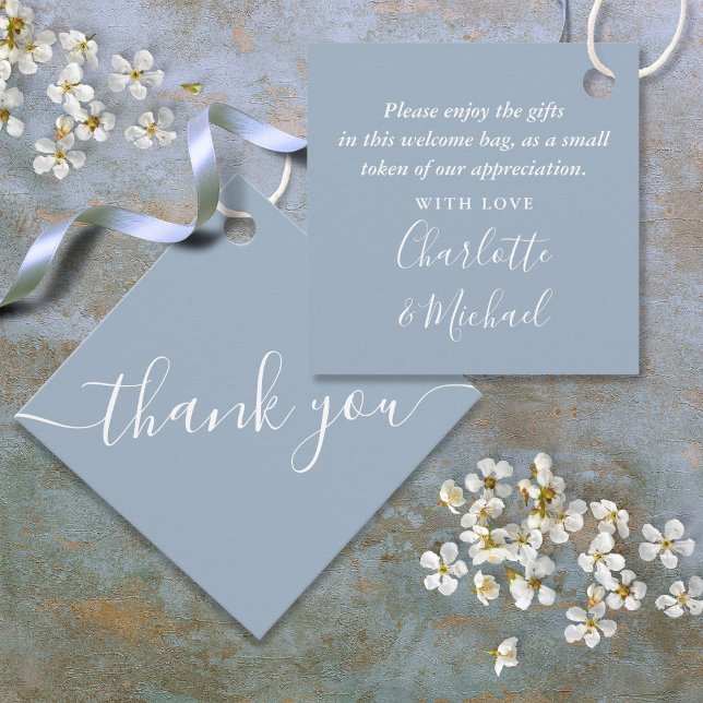 Étiquettes Cadeau Sac cadeau Mariage Dusty Blue Merci (Dusty Blue Thank You Wedding Gift Basket Bag Favor Tags)
