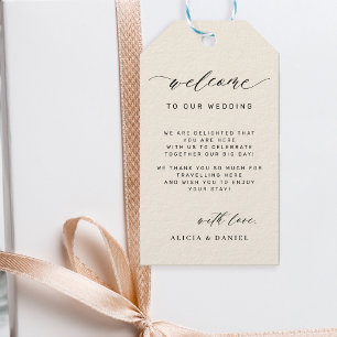 Étiquettes-cadeau Sac de bienvenue de mariage à calligraphie élégant