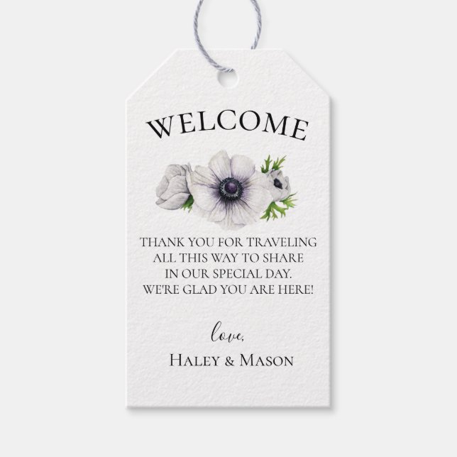 Étiquettes-cadeau Sac de bienvenue pour Mariage de fleurs d'anémone  (Devant)