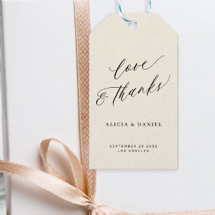 Étiquettes-cadeau Sac de mariage en ivoire calligraphié élégant merc
