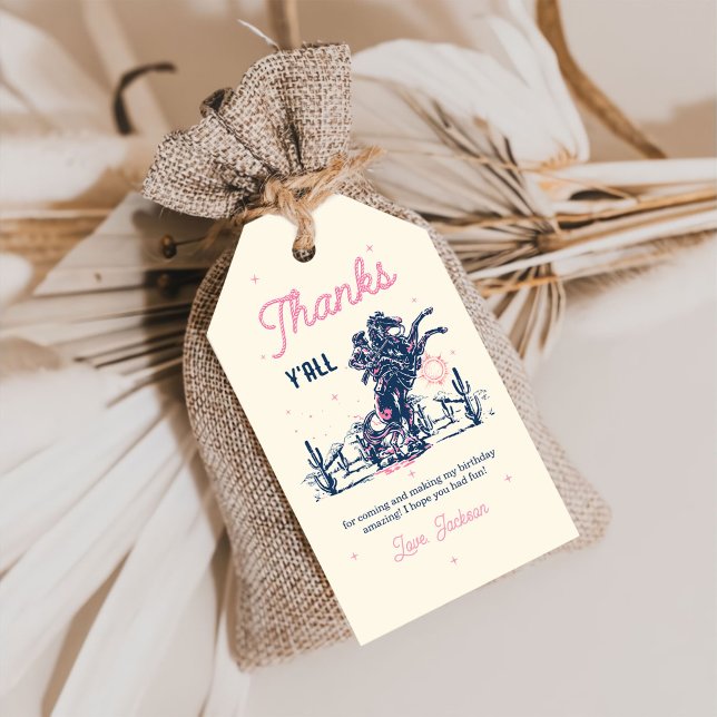 Étiquettes-cadeau Saddup First Rodeo Cowboy Merci d'anniversaire (Créateur téléchargé)