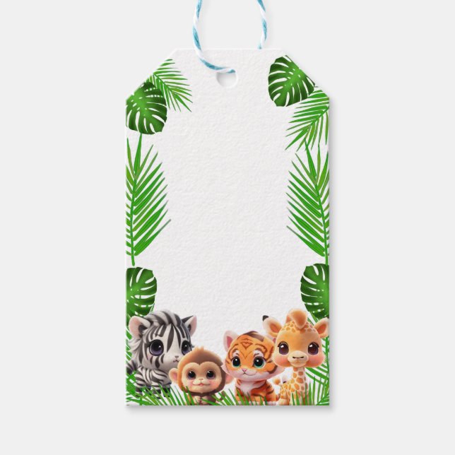 Étiquettes-cadeau Safari amis tigre girafe zèbre singe anniversaire (Devant)