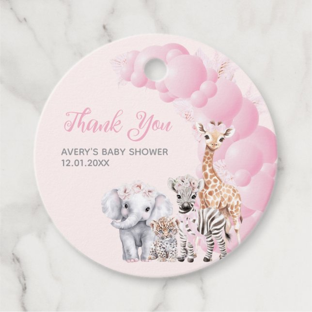 Étiquettes Cadeau Safari animal Blush rose Boho bébé fille douche (Devant)