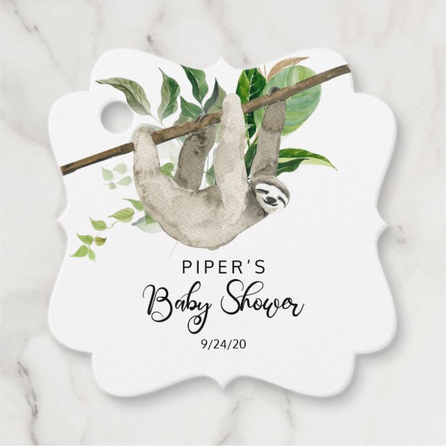 Étiquettes Cadeau Safari Animal Sloth Baby shower Merci (Devant)
