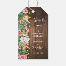 Safari Animals Rustic Pink Baby Shower Favor Tag