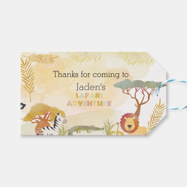 Étiquettes-cadeau Safari Animaux Aquarelle Anniversaire Merci de fêt (Devant (Horizontal))