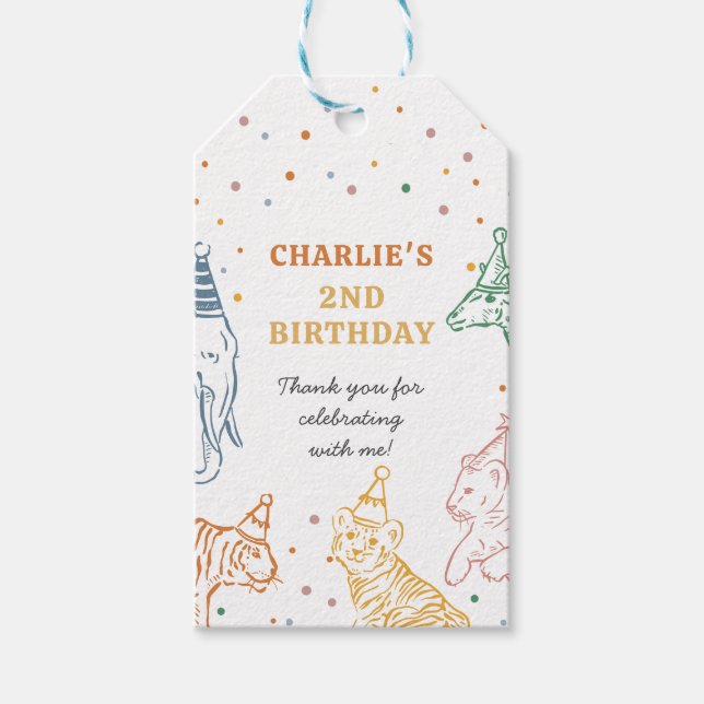 Étiquettes-cadeau Safari Animaux Sauvages 2e Anniversaire (Devant)