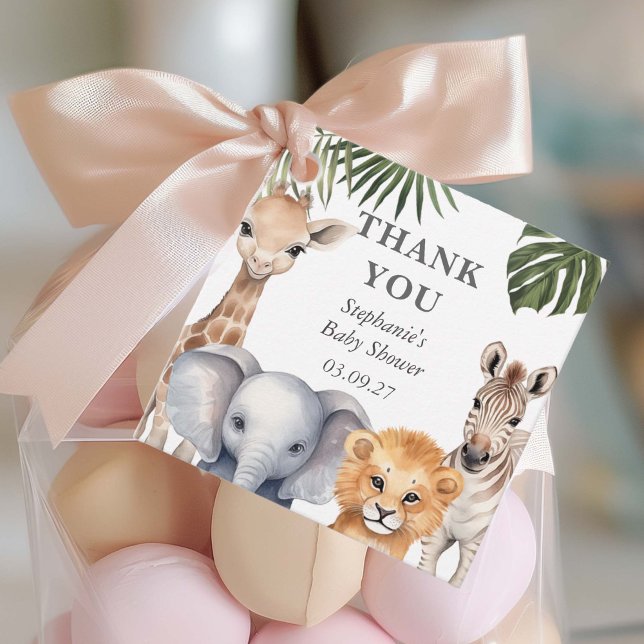 Étiquettes Cadeau Safari Animaux tropicaux Bébé Garçon Douche Favori (Safari Animals, Baby Boy Shower favor thank you tag.)