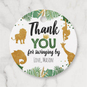 Étiquettes Cadeau Safari Animaux Wild One Jungle Gold Merci garçon
