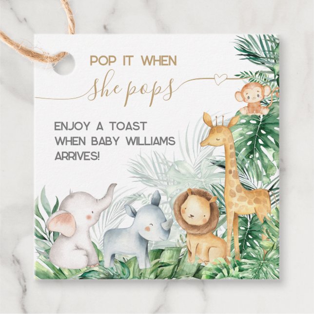 Étiquettes Cadeau Safari Bébé Animaux Verdure Baby shower pop it (Devant)
