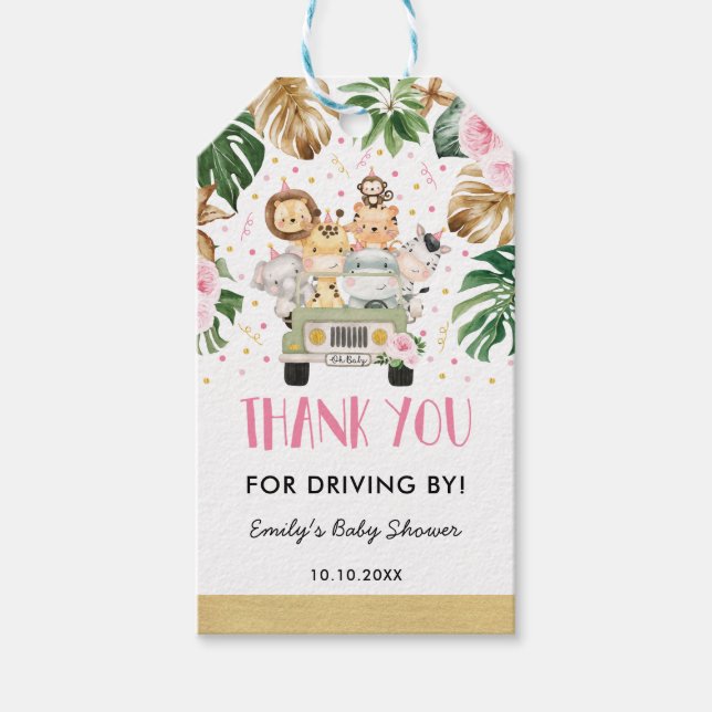 Étiquettes-cadeau Safari De La Jungle Rose Par Baby shower (Devant)