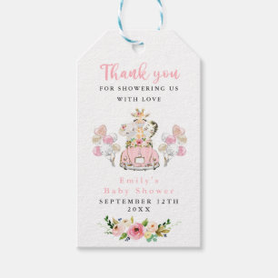 Étiquettes-cadeau Safari Floral Rose Animaux Conduits Par Baby showe