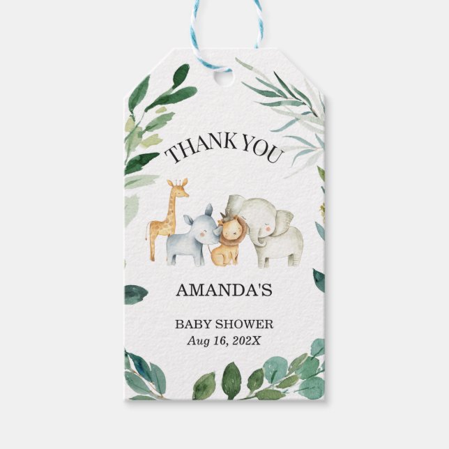Étiquettes-cadeau Safari Foliage Genre Neutre Baby shower Cadeau (Devant)