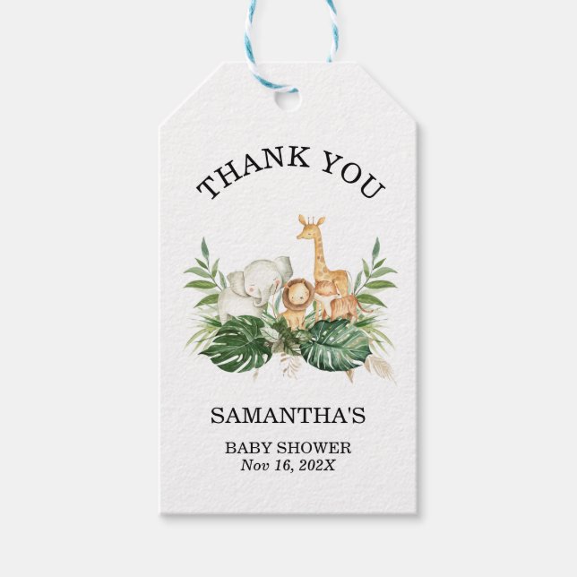 Étiquettes-cadeau Safari Green Foliage Genre Baby shower Neutre (Devant)