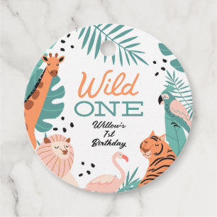 Étiquettes Cadeau Safari moderne Animaux Wild One Favoriser Tags