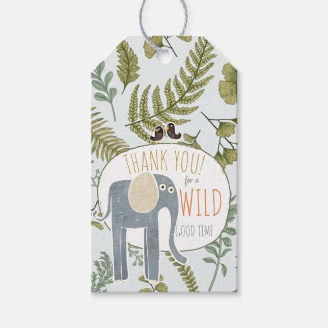 Étiquettes-cadeau Safari sauvage Jungle Animaux Baby shower botaniqu (Devant)