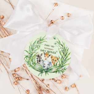 Étiquettes Cadeau Safari vert Animaux Bow Baby shower Merci
