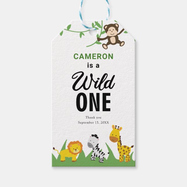 Étiquettes-cadeau Safari Wild One 1er Anniversaire Cute Kawaii (Devant)