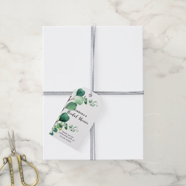 Étiquettes-cadeau Sage élégant | Émeraude Green Eucalyptus Foliage (Avec de la ficelle)