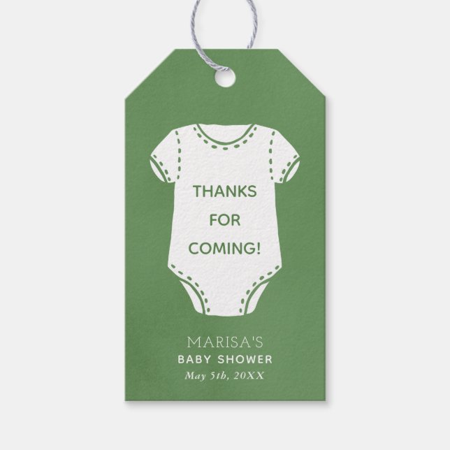 Étiquettes-cadeau Sage Green Bodysuit Baby shower Favoriser les étiq (Devant)