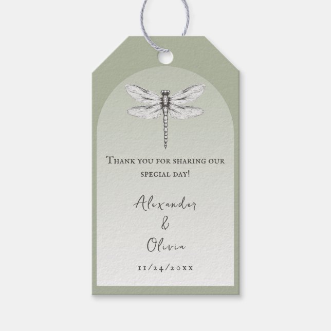 Étiquettes-cadeau Sage Green Dragonfly Wedding Favor (Devant)