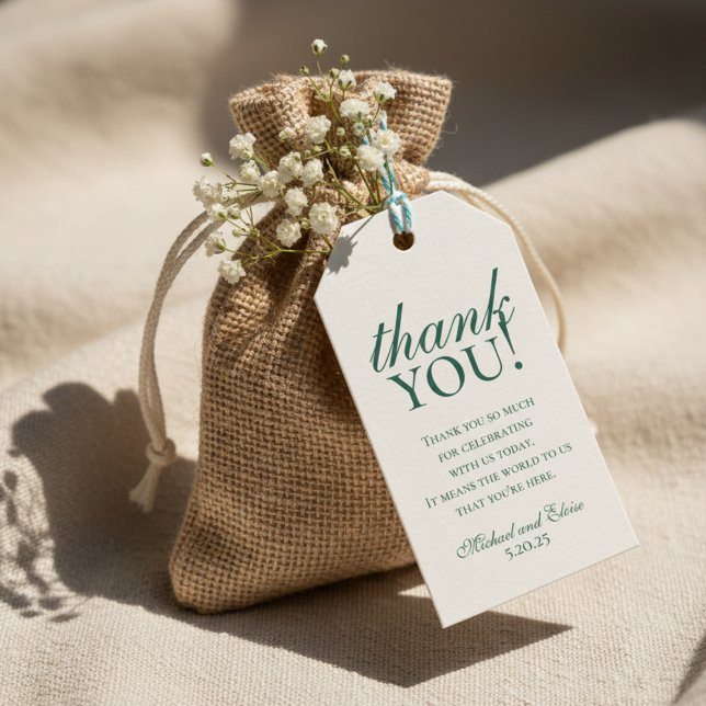 Étiquettes-cadeau Sage Green Elegant Monogramme Mariage Merci (Add a meaningful finishing touch to your favors with these Green Monogram Wedding Thank You Tag!)