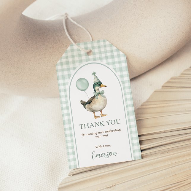 Étiquettes-cadeau Sage Green En vichy Un Lucky Canard Balloon Annive (Créateur téléchargé)