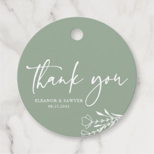 Étiquettes Cadeau Sage Green minimaliste Bouquet Mariage Merci