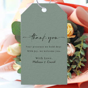 Étiquettes-cadeau Sage Green Moderne Merci de mariage élégant