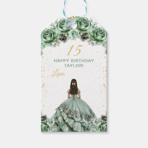 Étiquettes-cadeau Sage Green Princesse Quinceañera Joyeux anniversai