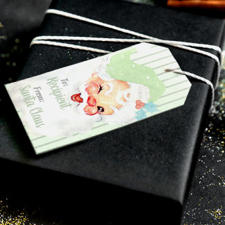 Étiquettes-cadeau Sage Green Vintage Winking Père Noël