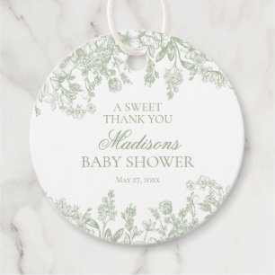 Étiquettes Cadeau Sage Toile Jouy Vintage Floral Baby shower Cercle