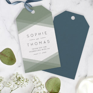 Étiquettes-cadeau Sage vert couche géométrique et ardoise bleue