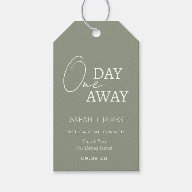 Étiquettes-cadeau Sage Vert Moderne Un Jour Dîner De Répétition (Devant)