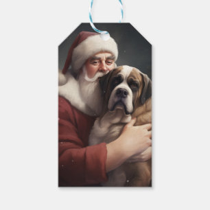 Étiquettes-cadeau Saint Bernard avec le Père Noël Festif Noël