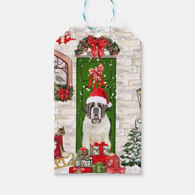 Étiquettes-cadeau Saint Bernard Chien Noël (Devant)
